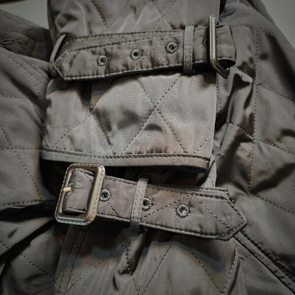 TALBOTS Black Gold Quilted Short Trenchcoat Pockets Classic Women Petite Small S - Picture 8 of 10